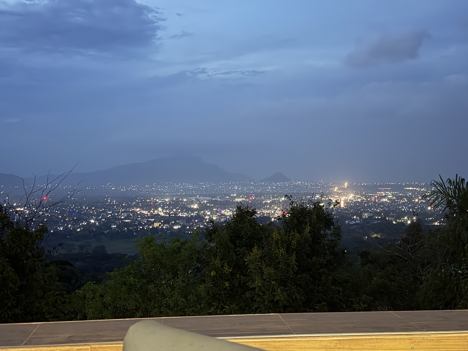 Morogoro at night with the mountains in the distance